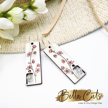 Cherry Blossom Laser Engraved Earrings Digital File Download, SVG DXF, Glowforge Ready, Commercial Use