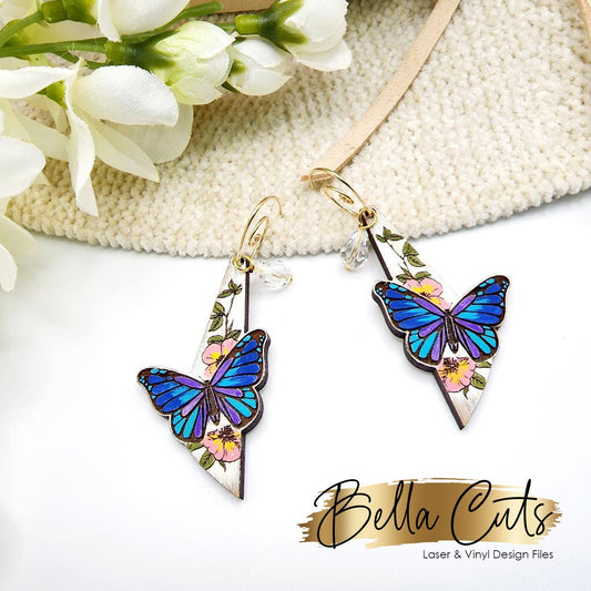 Floral Butterfly Laser Engraved Earrings Digital File Download, SVG DXF, Glowforge Ready, Commercial Use