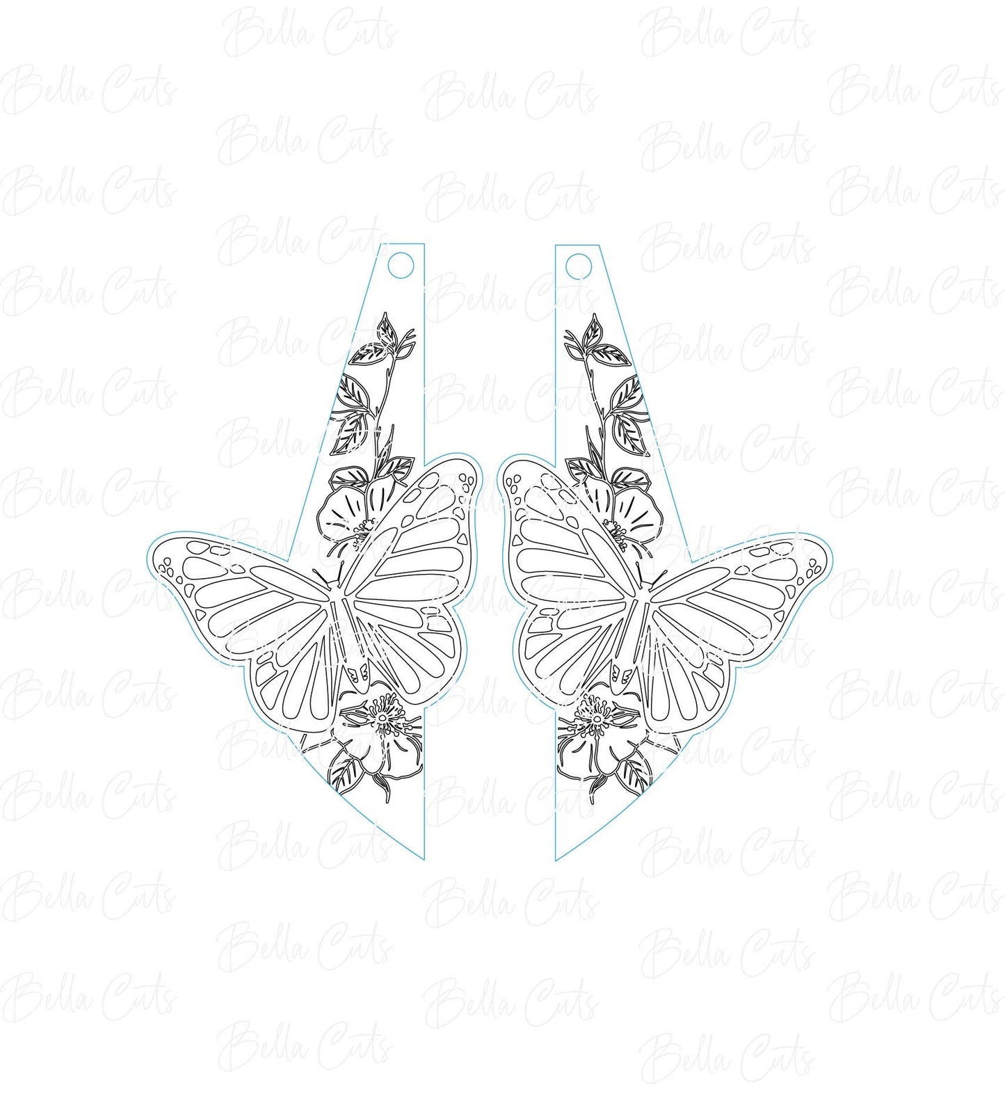 Floral Butterfly Laser Engraved Earrings Digital File Download, SVG DXF, Glowforge Ready, Commercial Use