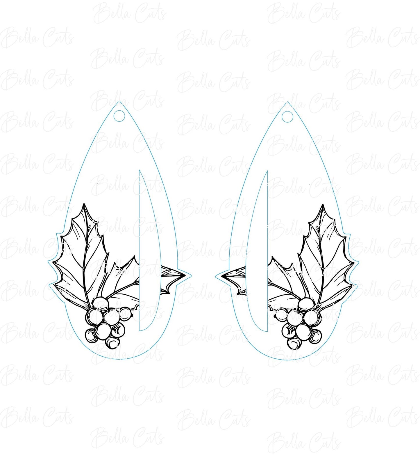 Holly Berry Laser Cut Laser Engraved Earrings Digital File Download, SVG DXF, Glowforge Ready, Commercial Use