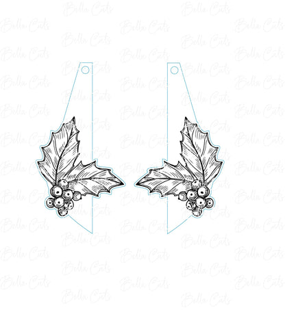 Triangle Holly Berry Laser Cut Christmas Holiday Laser Engraved Earrings Digital File Download, SVG DXF, Glowforge Ready, Commercial Use