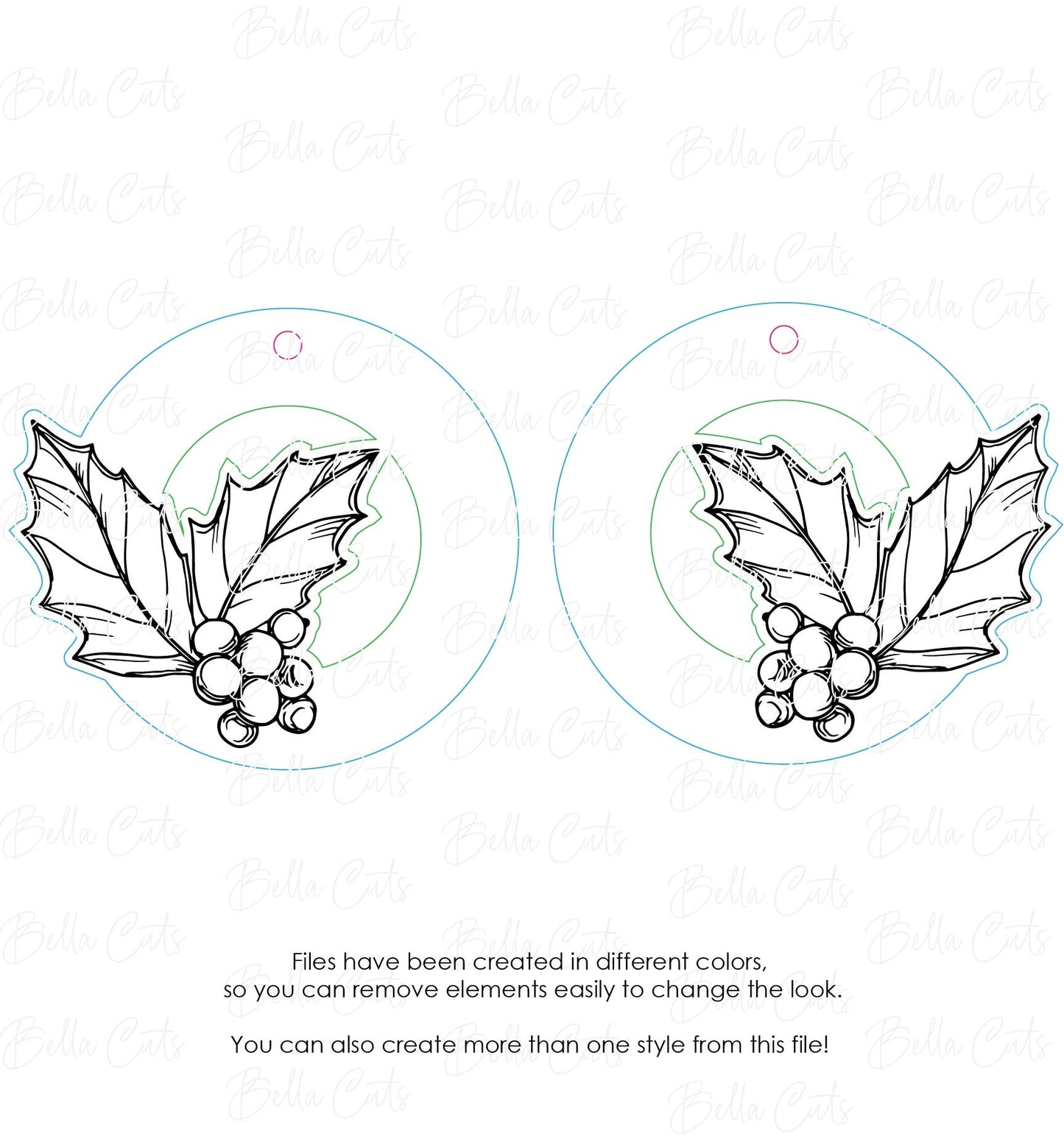 Round Holly Berry Laser Cut Christmas Holiday Laser Engraved Earrings Digital File Download, SVG DXF, Glowforge Ready, Commercial Use #133