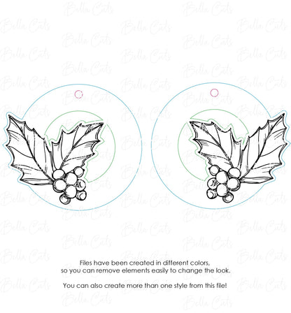 Round Holly Berry Laser Cut Christmas Holiday Laser Engraved Earrings Digital File Download, SVG DXF, Glowforge Ready, Commercial Use #133