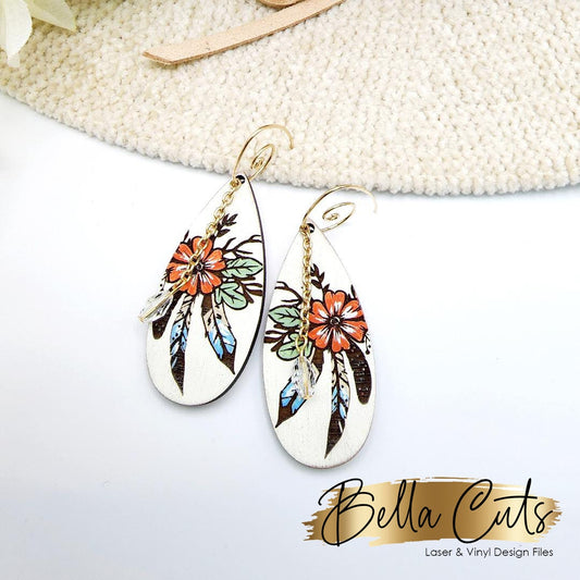 Boho laser cut dangle earring SVG file for wood or acrylic #138