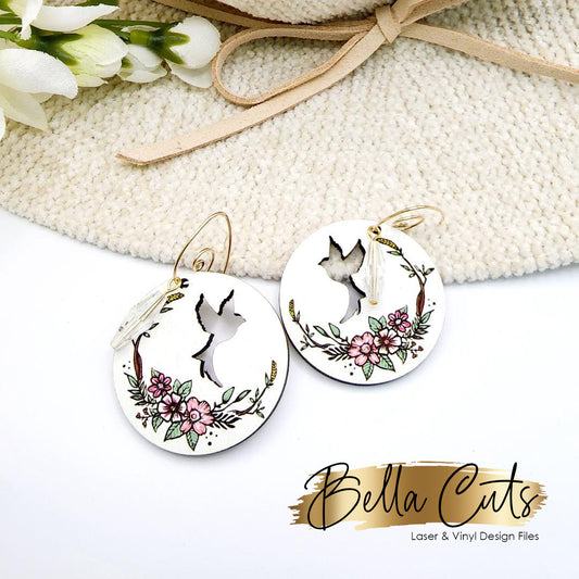 Floral bird laser cut earring SVG file for wood or acrylic #135