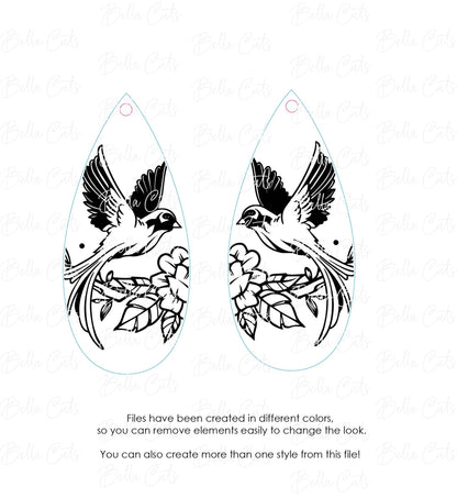 Floral Laser Cut Earrings Laser Engraved Earrings Digital File Download, SVG DXF, Glowforge Ready, Commercial Use #136