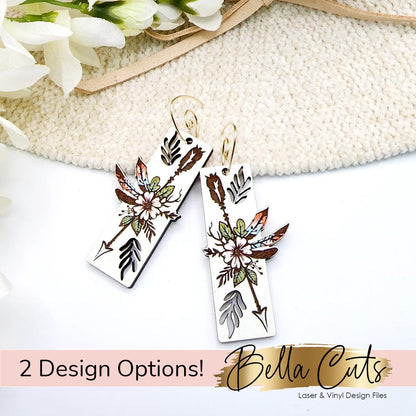 Floral Rustic Boho Arrows Laser Cut Laser Engraved Earrings Digital File Download, SVG DXF, Glowforge Ready, Commercial Use #137