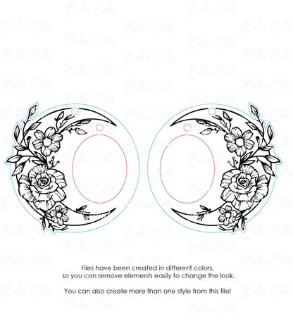 Floral Moon Boho Laser Cut Engraved Earrings, Digital File Download, SVG DXF, Glowforge Ready, Commercial Use #137