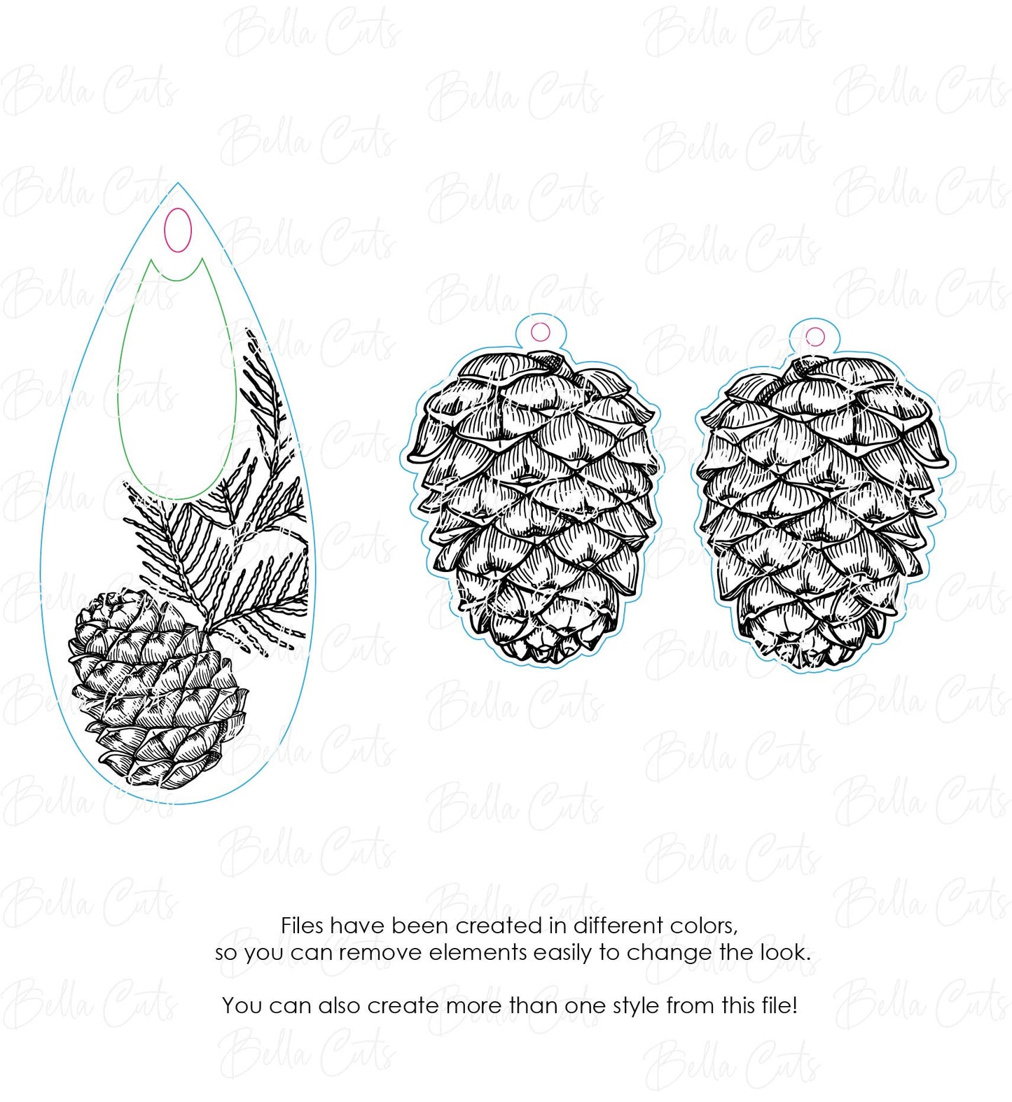 Pine Cone Set Laser Cut Engraved Earrings, Digital File Download, SVG DXF, Glowforge Ready, Commercial Use #137