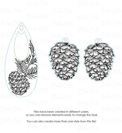 Pine Cone Set Laser Cut Engraved Earrings, Digital File Download, SVG DXF, Glowforge Ready, Commercial Use #137
