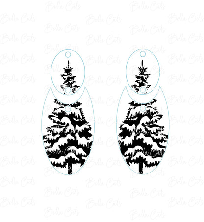 Snow Covered Pine Tree Laser Engraved Earrings Digital File Download, SVG DXF, Glowforge Ready, Commercial Use