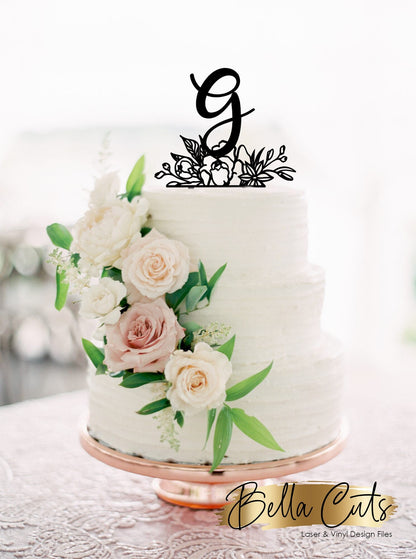 Floral Cake Topper Letter G, Laser Engraved Cut Digital File Download, SVG DXF, Glowforge Ready, Commercial Use