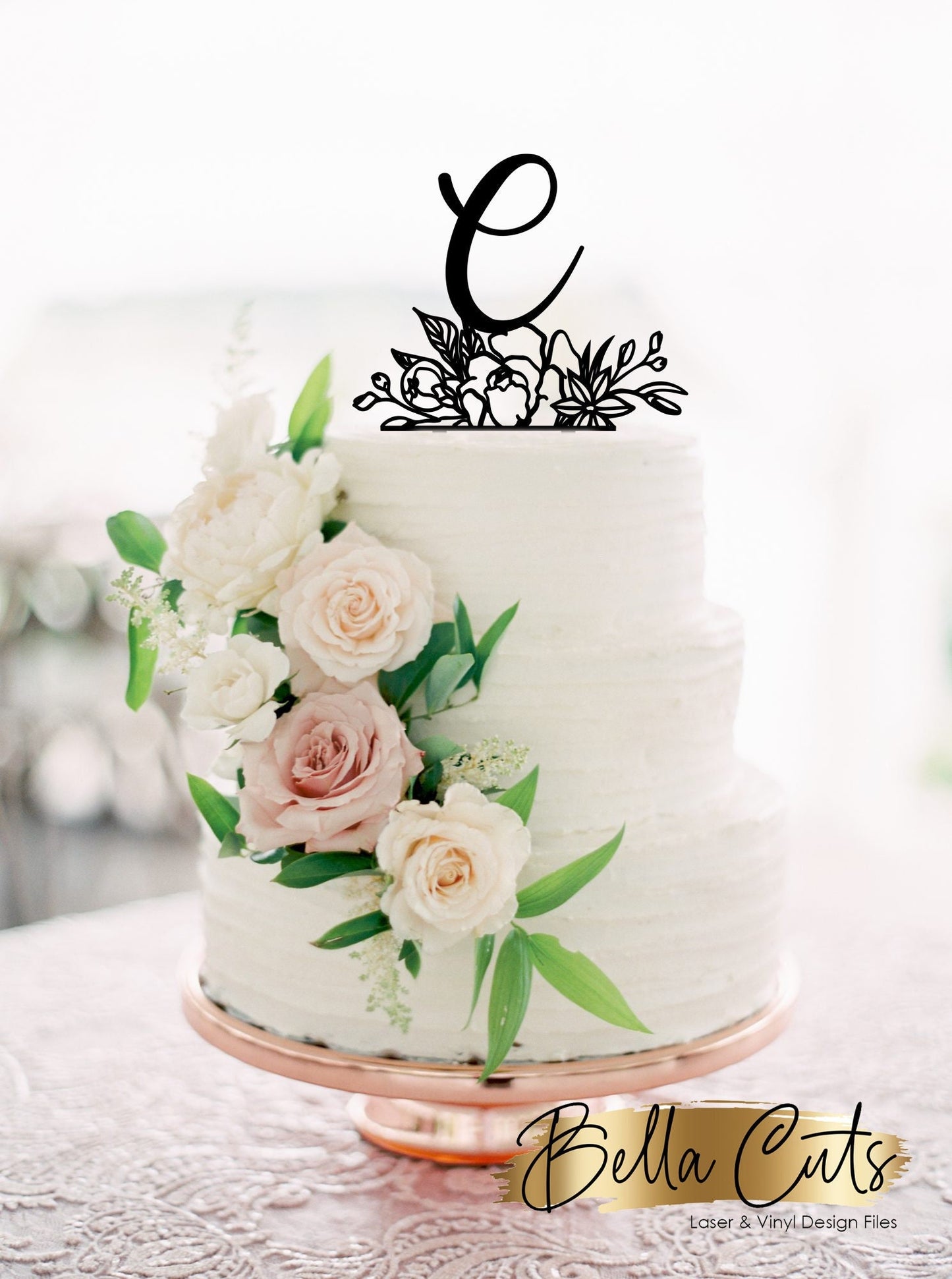 Floral Cake Topper Letter C, Laser Engraved Cut Digital File Download, SVG DXF, Glowforge Ready, Commercial Use