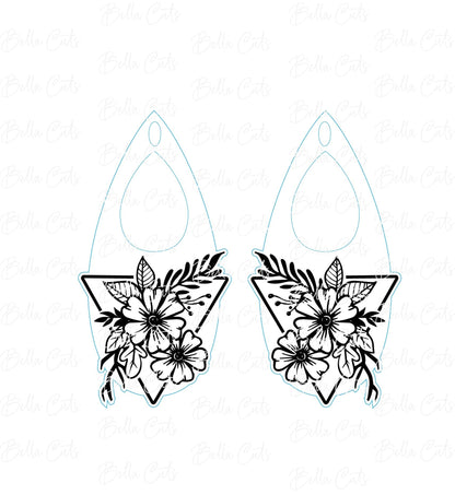 Floral Boho Triangle Laser Engraved Earrings Digital File Download, SVG DXF, Glowforge Ready, Commercial Use