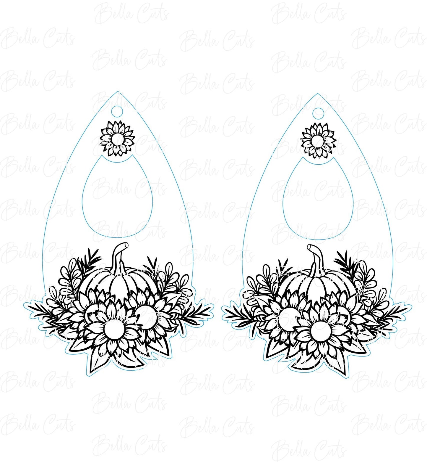 Pumpkin Sunflower Bounty Laser Engraved Earrings Digital File Download, SVG DXF, Glowforge Ready, Commercial Use