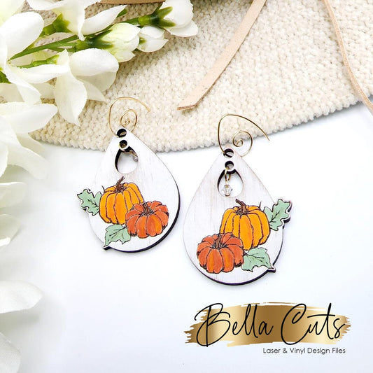 Fall Pumpkin Laser Engraved Earrings Digital File Download, SVG DXF, Glowforge Ready, Commercial Use