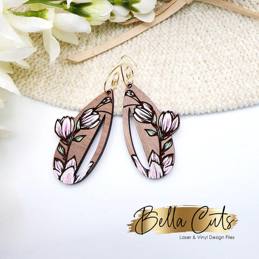 Floral Lily Laser Engraved Earrings Digital Download, Laser Cut, SVG DXF, Glowforge Ready, Commercial Use