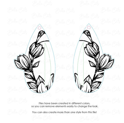 Floral Lily Laser Engraved Earrings Digital Download, Laser Cut, SVG DXF, Glowforge Ready, Commercial Use