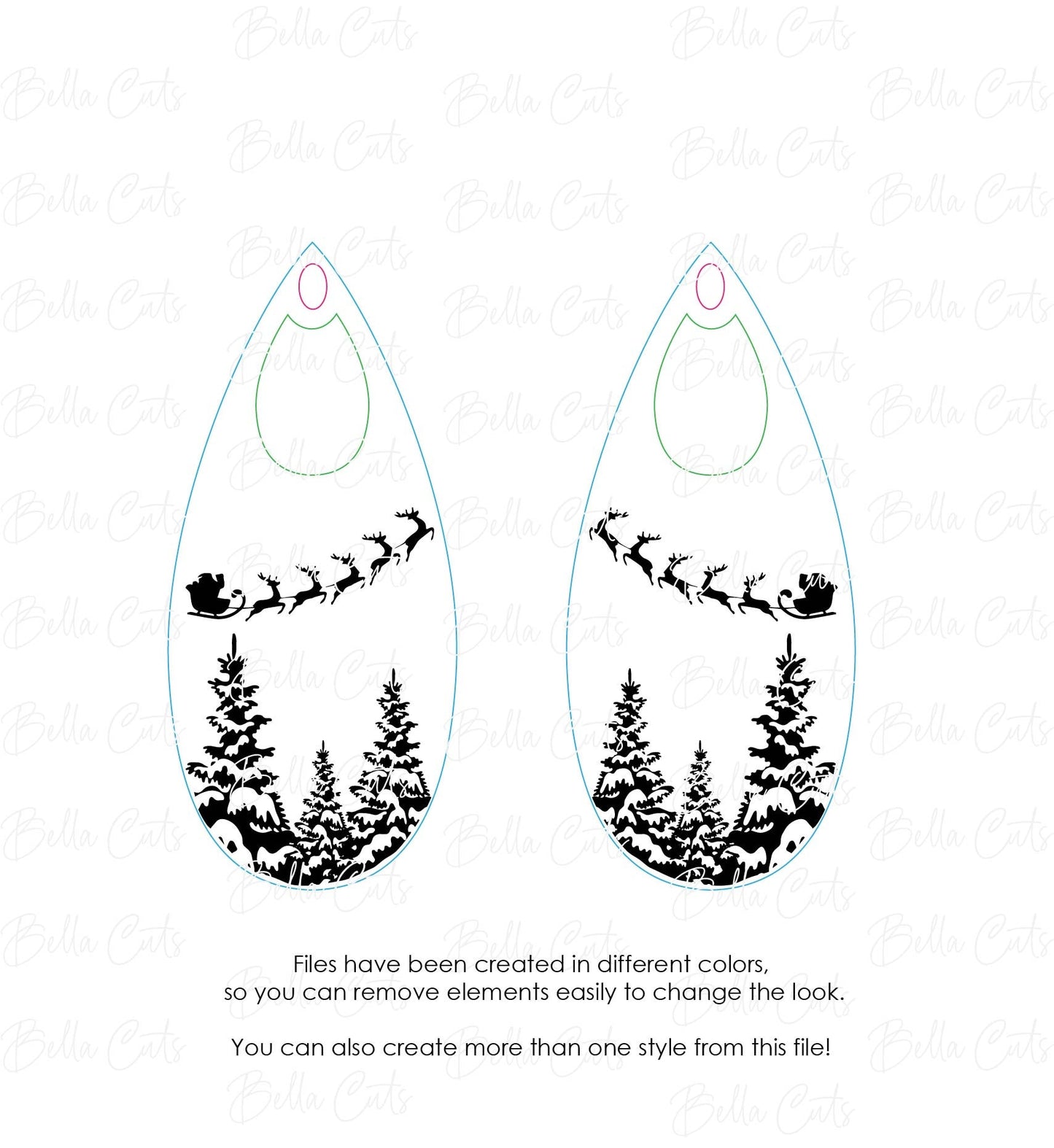 Santa Sleigh Reindeer Laser Engraved Earrings Digital Download, Laser Cut, SVG DXF, Glowforge Ready, Commercial Use