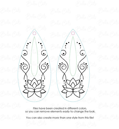 Lotus Flower Drop Laser Cut Engraved Earrings, Digital File Download, SVG DXF, Glowforge Ready, Commercial Use #168