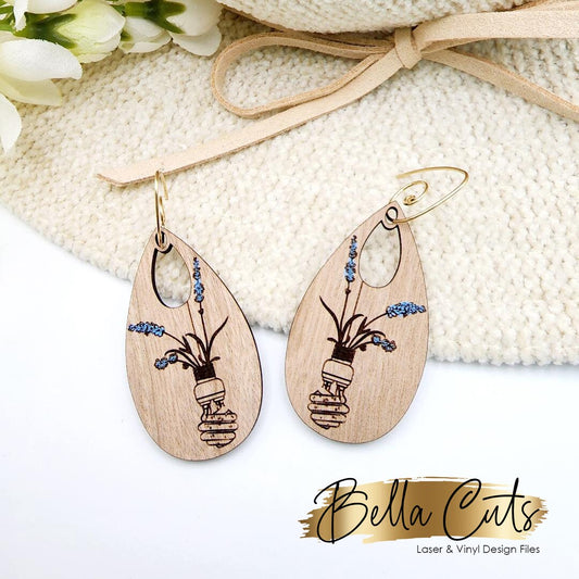 Unique Lightbulb Floral Lavender Laser Cut Engraved Earrings, Digital File Download, SVG DXF, Glowforge Ready, Commercial Use