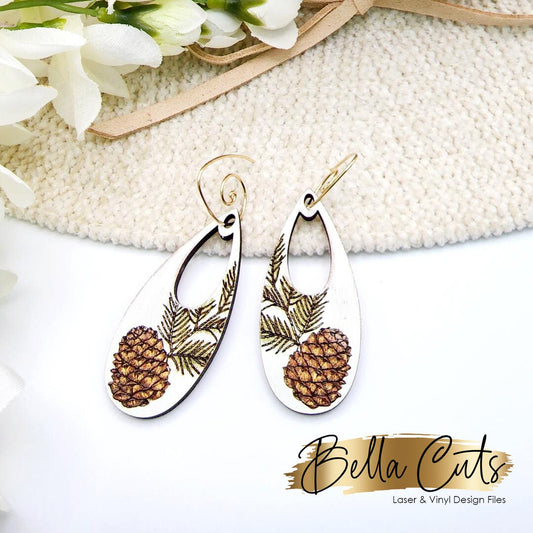 Leaf and acorn laser cut earring SVG file for wood or acrylic