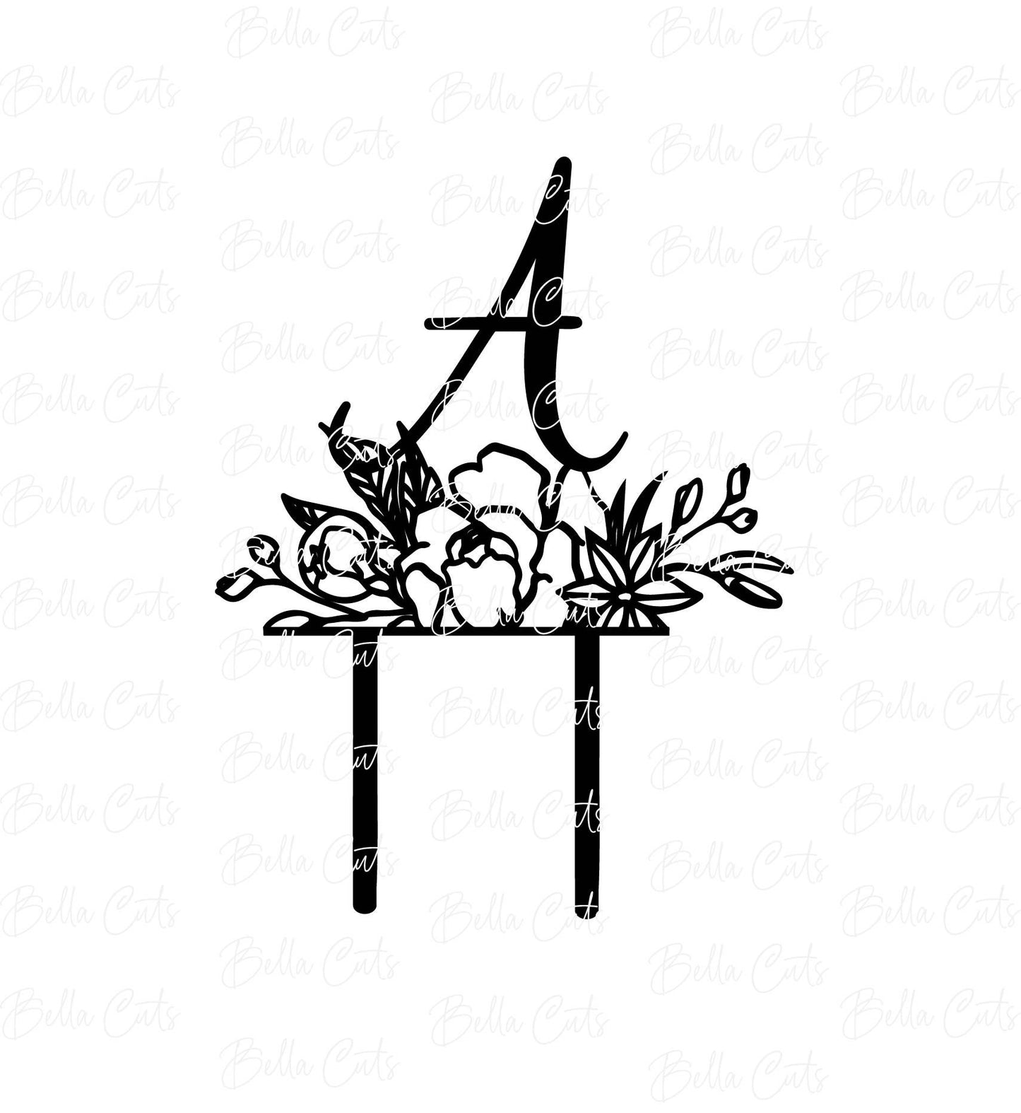 Floral Cake Topper Letter A, Laser Engraved Cut Digital File Download, SVG DXF, Glowforge Ready, Commercial Use