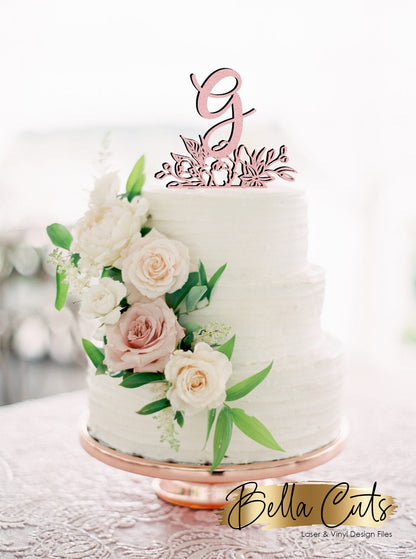 Floral Cake Topper Letter G, Laser Engraved Cut Digital File Download, SVG DXF, Glowforge Ready, Commercial Use