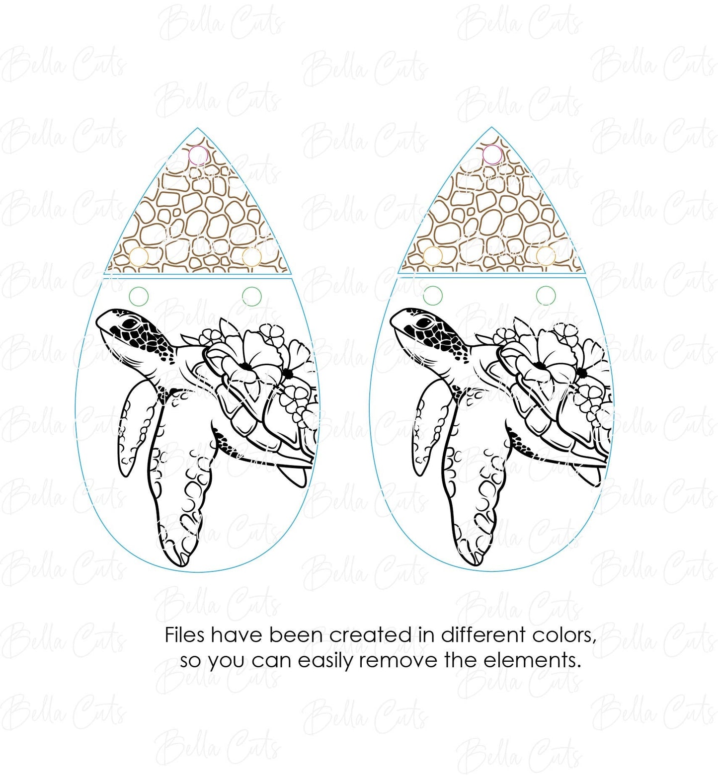 Sea Turtle Floral Beach Cut Engraved Earrings, Digital File Download, SVG DXF, Glowforge Ready, Commercial Use #191