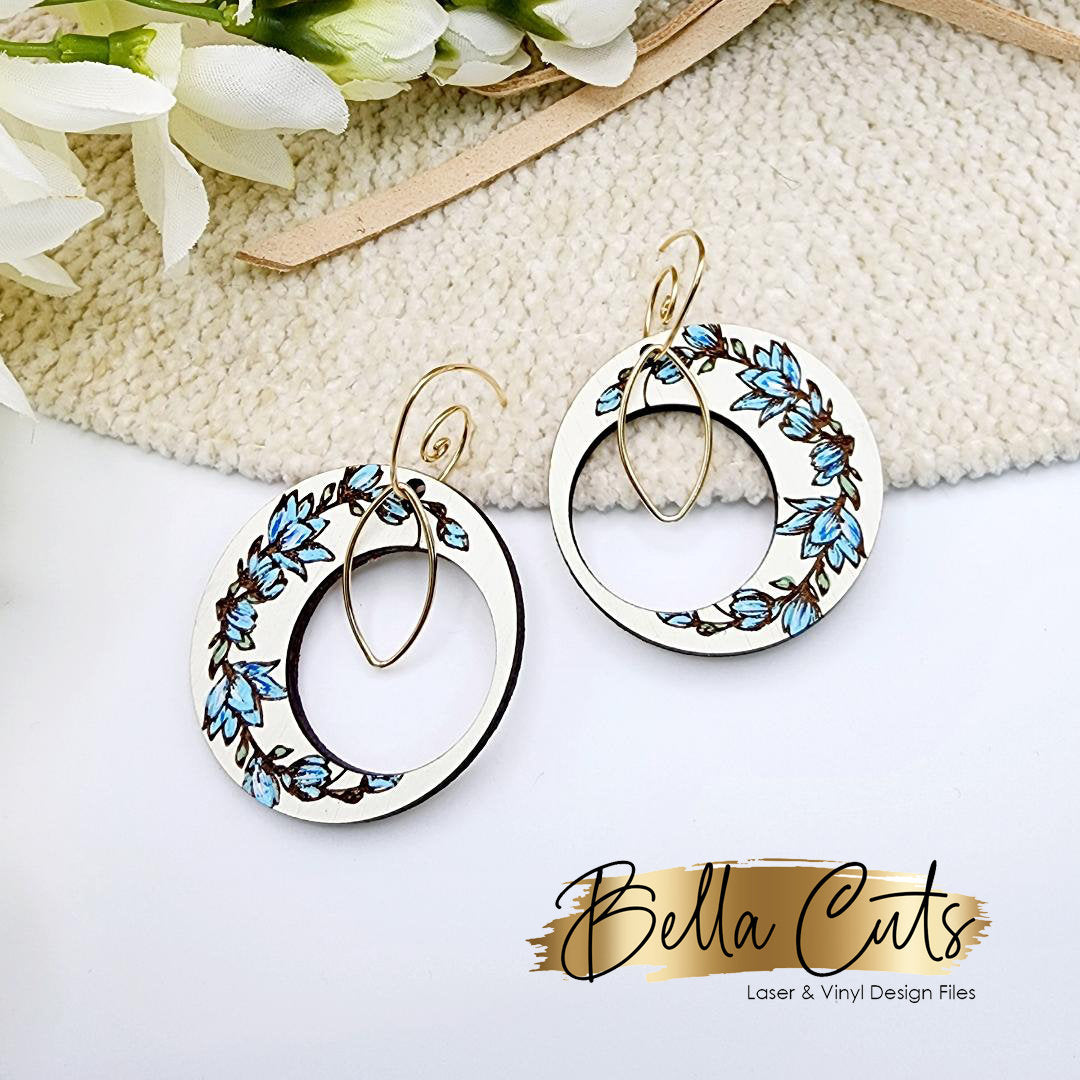 Lily Circle Laser Engraved Earrings Digital Download, Laser Cut, SVG DXF, Glowforge Ready, Commercial Use