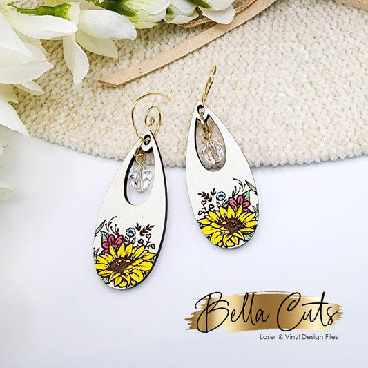 Sunflower Laser Engraved Earrings Digital Download, Laser Cut, SVG DXF, Glowforge Ready, Commercial Use