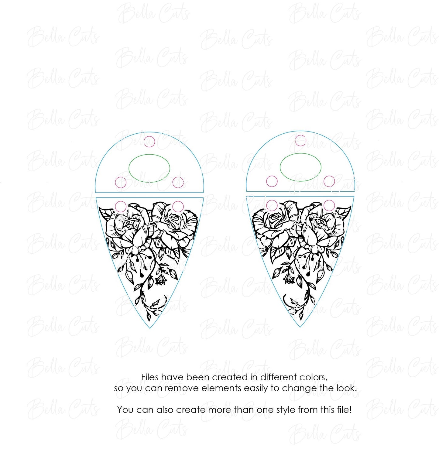 Floral Double Drop Laser Engraved Earrings Digital Download, Laser Cut, SVG DXF, Glowforge Ready, Commercial Use