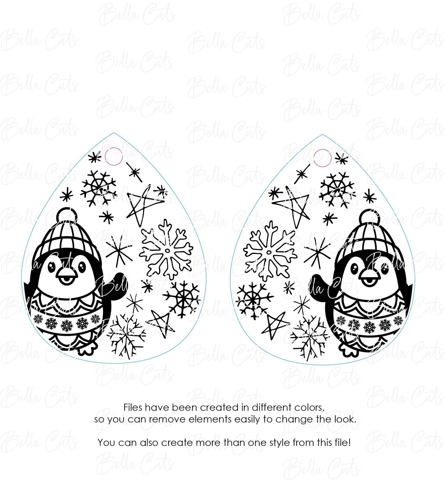 Christmas Penguin Laser Cut Engraved Earrings, Digital File Download, SVG DXF, Glowforge Ready, Commercial Use #172