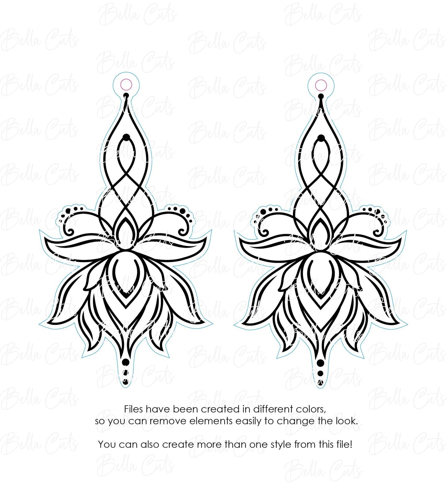 Lotus Flower Decorative Laser Cut Engraved Earrings, Digital File Download, SVG DXF, Glowforge Ready, Commercial Use #168