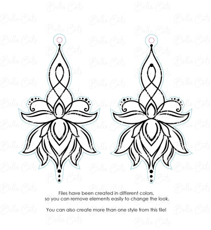 Lotus Flower Decorative Laser Cut Engraved Earrings, Digital File Download, SVG DXF, Glowforge Ready, Commercial Use #168