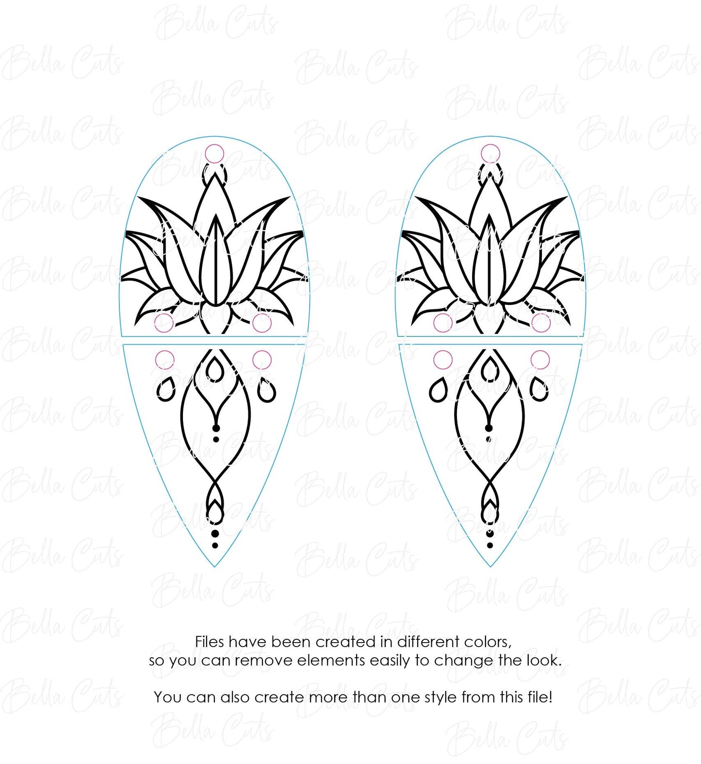 Lotus Flower Double Drop Laser Cut Engraved Earrings, Digital File Download, SVG DXF, Glowforge Ready, Commercial Use #168