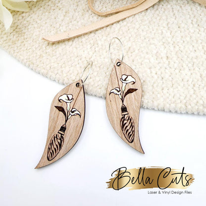 Unique Lily Lightbulb Floral Basket Laser Cut Engraved Earrings, Digital File Download, SVG DXF, Glowforge Ready, Commercial Use