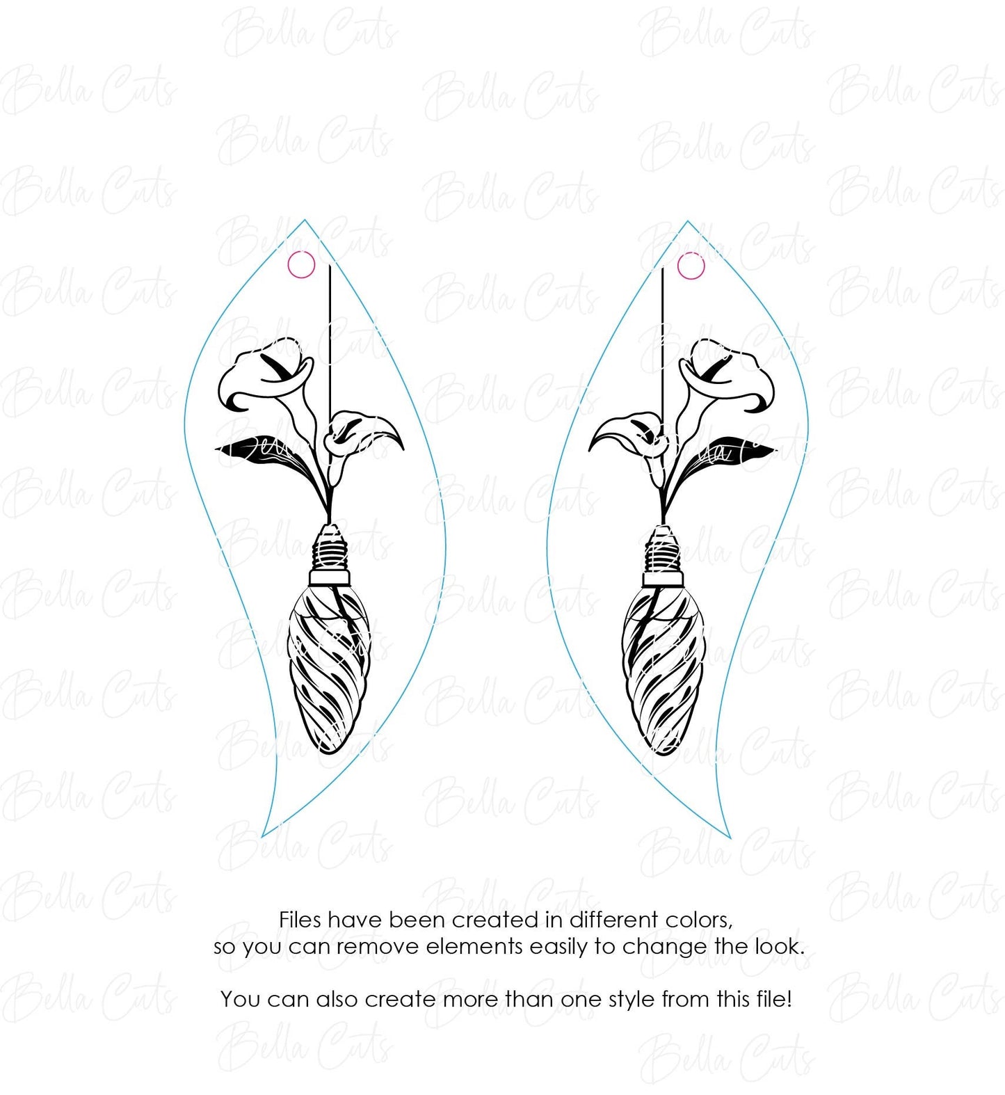 Unique Lily Lightbulb Floral Basket Laser Cut Engraved Earrings, Digital File Download, SVG DXF, Glowforge Ready, Commercial Use