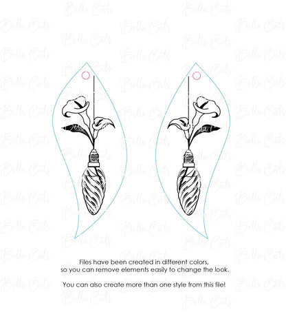 Unique Lily Lightbulb Floral Basket Laser Cut Engraved Earrings, Digital File Download, SVG DXF, Glowforge Ready, Commercial Use