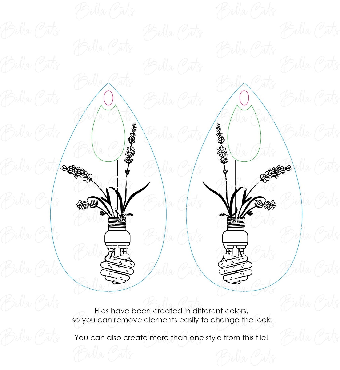 Unique Lightbulb Floral Lavender Laser Cut Engraved Earrings, Digital File Download, SVG DXF, Glowforge Ready, Commercial Use