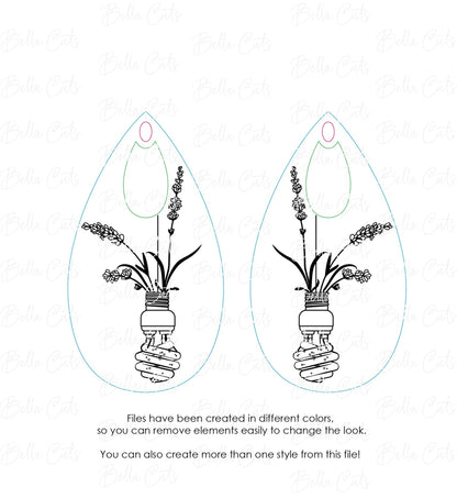 Unique Lightbulb Floral Lavender Laser Cut Engraved Earrings, Digital File Download, SVG DXF, Glowforge Ready, Commercial Use