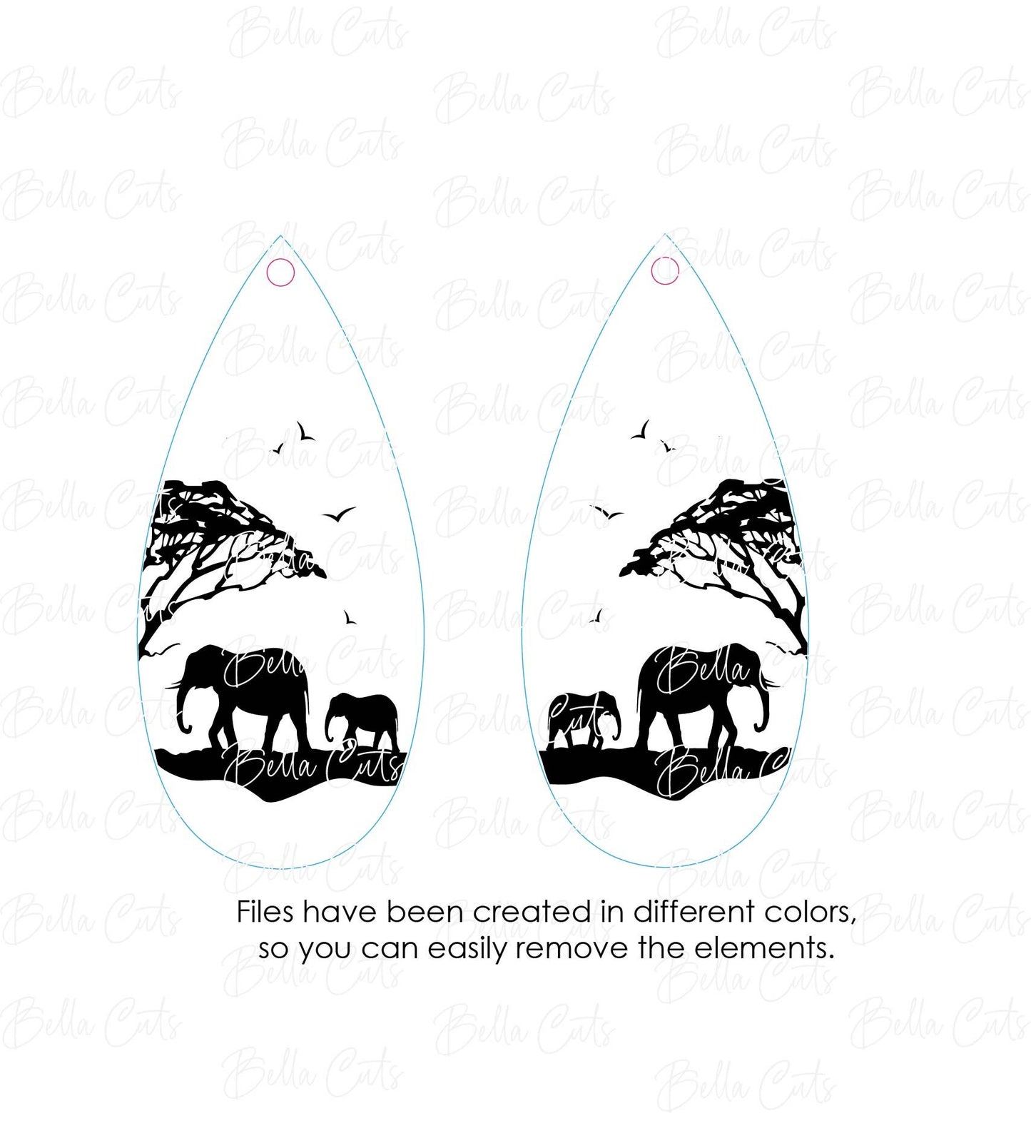 Elephant and baby Laser Cut Engraved Earrings, Digital File Download, SVG DXF, Glowforge Ready, Commercial Use #224