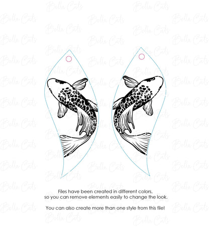 Koi Japanese Garden Laser Cut Engraved Earrings, Digital File Download, SVG DXF, Glowforge Ready, Commercial Use #175