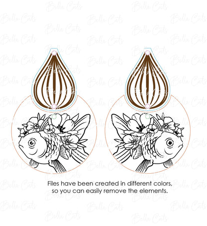 Fish Floral Beach Cut Engraved Earrings, Digital File Download, SVG DXF, Glowforge Ready, Commercial Use #193