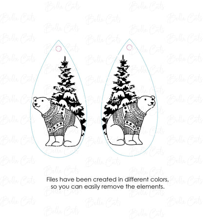Winter Polar Bear Laser Cut Engraved Earrings, Digital File Download, SVG DXF, Glowforge Ready, Commercial Use #202