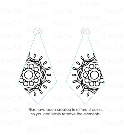 Mandala Diamond Laser Cut Engraved Earrings, Digital File Download, SVG DXF, Glowforge Ready, Commercial Use #239