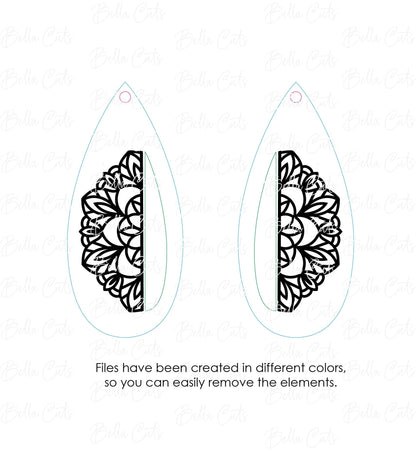 Mandala Drop Laser Cut Laser Engraved Earrings Digital File Download, SVG DXF, Glowforge Ready, Commercial Use #223