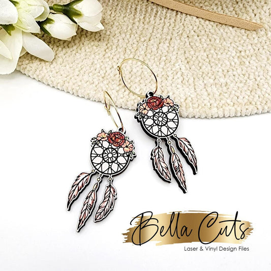 Dreamcatcher laser cut earring SVG file for wood or acrylic #235