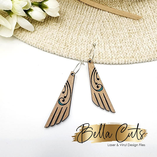 Simple Wing Scroll Laser Cut Engraved Earrings, Digital File Download, SVG DXF, Glowforge Ready, Commercial Use #243