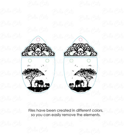 Elephant Floral Cut Engraved Earrings, Digital File Download, SVG DXF, Glowforge Ready, Commercial Use #226